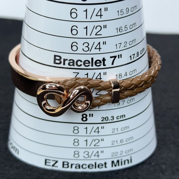 Roberto By RFM Bracelet Rose Gold Princess Lee Infinity Station Woven Brown Cord - Picture 9 of 9